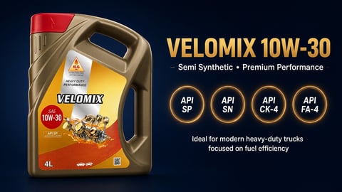 Velomix 10W-30 semi synthetic motor oil 4L bottle with API certification badges on dark blue background