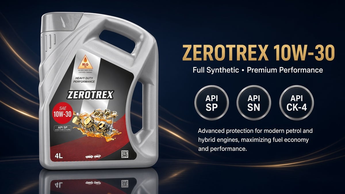 ZEROTREX 10W-30 full synthetic motor oil bottle 4L with premium performance certifications API SP, SN, CK-4