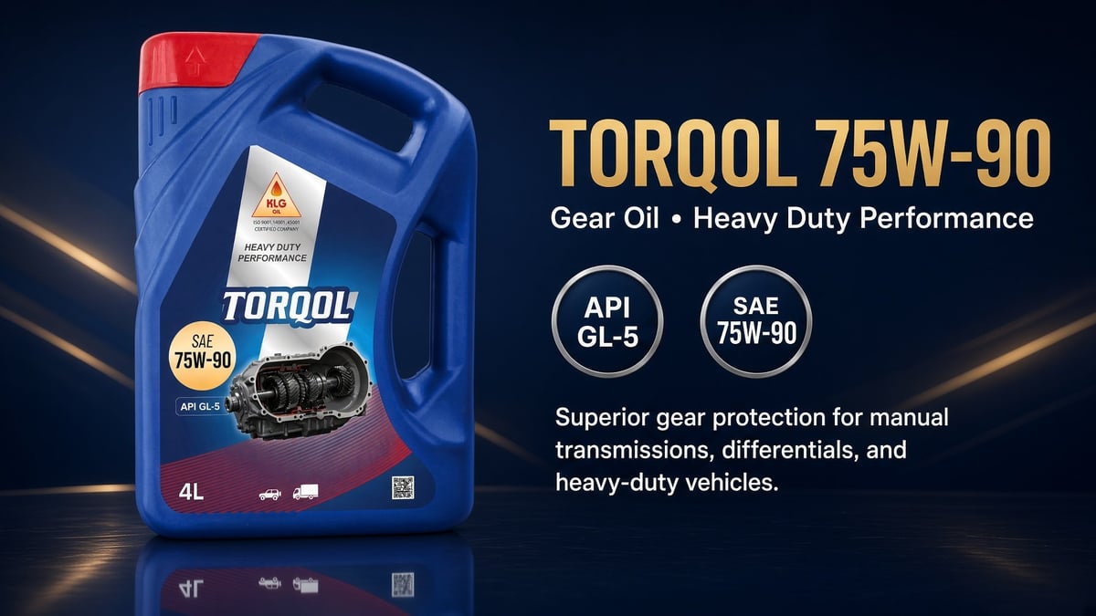 TORQOL 75W-90 gear oil bottle 4L with API GL-5 and SAE 75W-90 specifications for heavy-duty vehicle performance