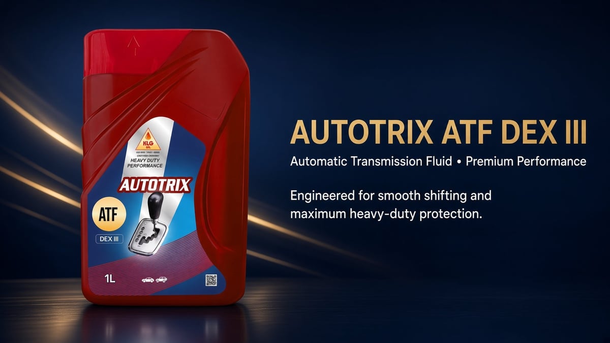 Autotrix ATF DEX III automatic transmission fluid bottle with product description highlighting smooth shifting and heavy-duty protection