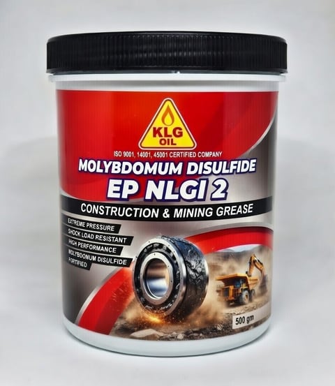 Container of Molybdenum Disulfide EP NLGI2 construction and mining grease with red label and black screw cap