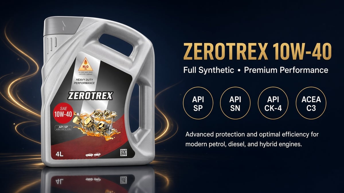 ZEROTREX 10W-40 synthetic motor oil 4L bottle with API and ACEA certification badges and product specifications displayed